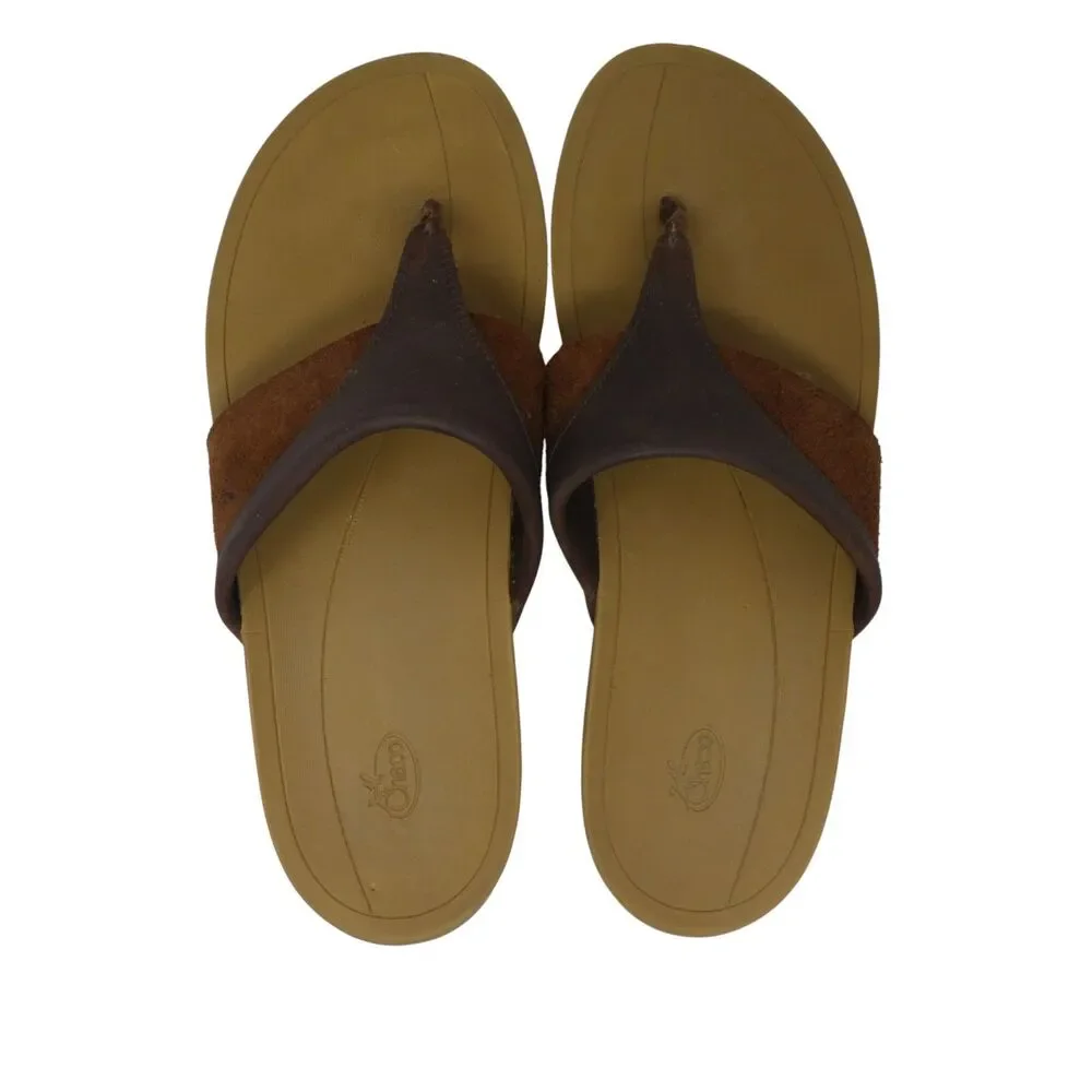 Chaco Cognac Brown Leather Flip Flops Thong Sandals